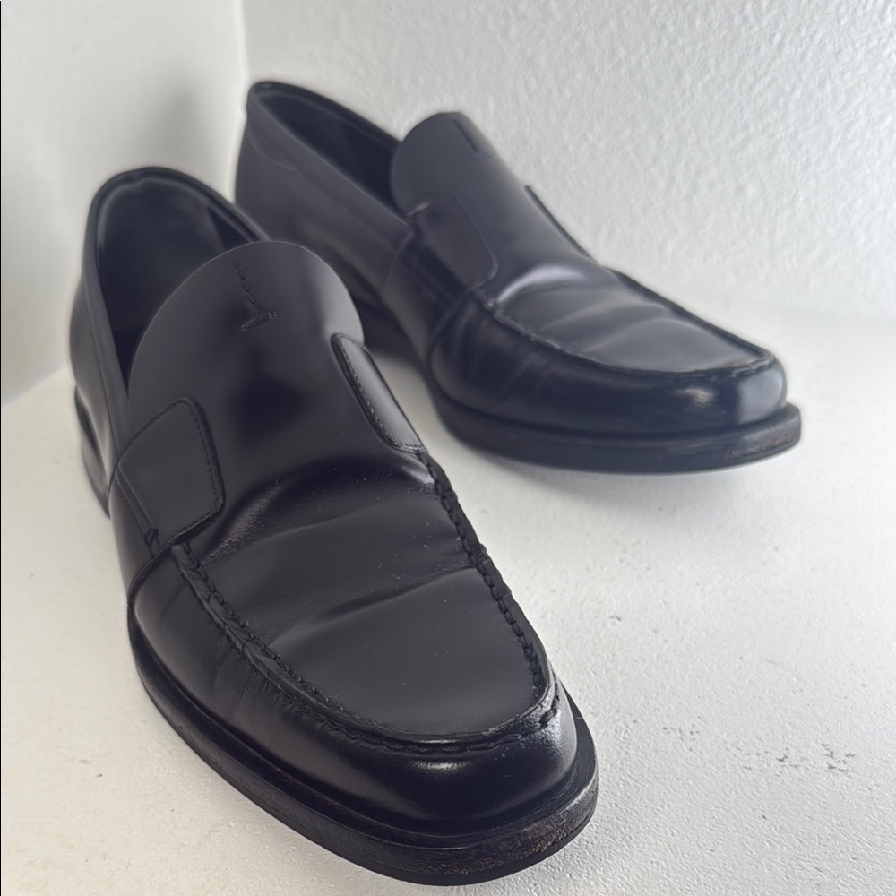 Prada vintage Black Leather Slip-On Loafers